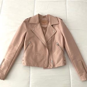 Blank NYC blush faux leather moto jacket